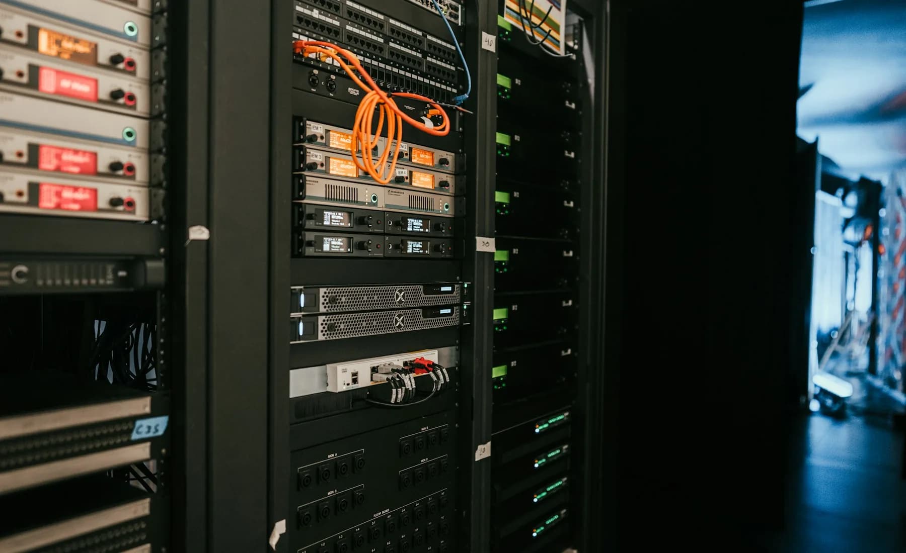Data center server racks with network connections